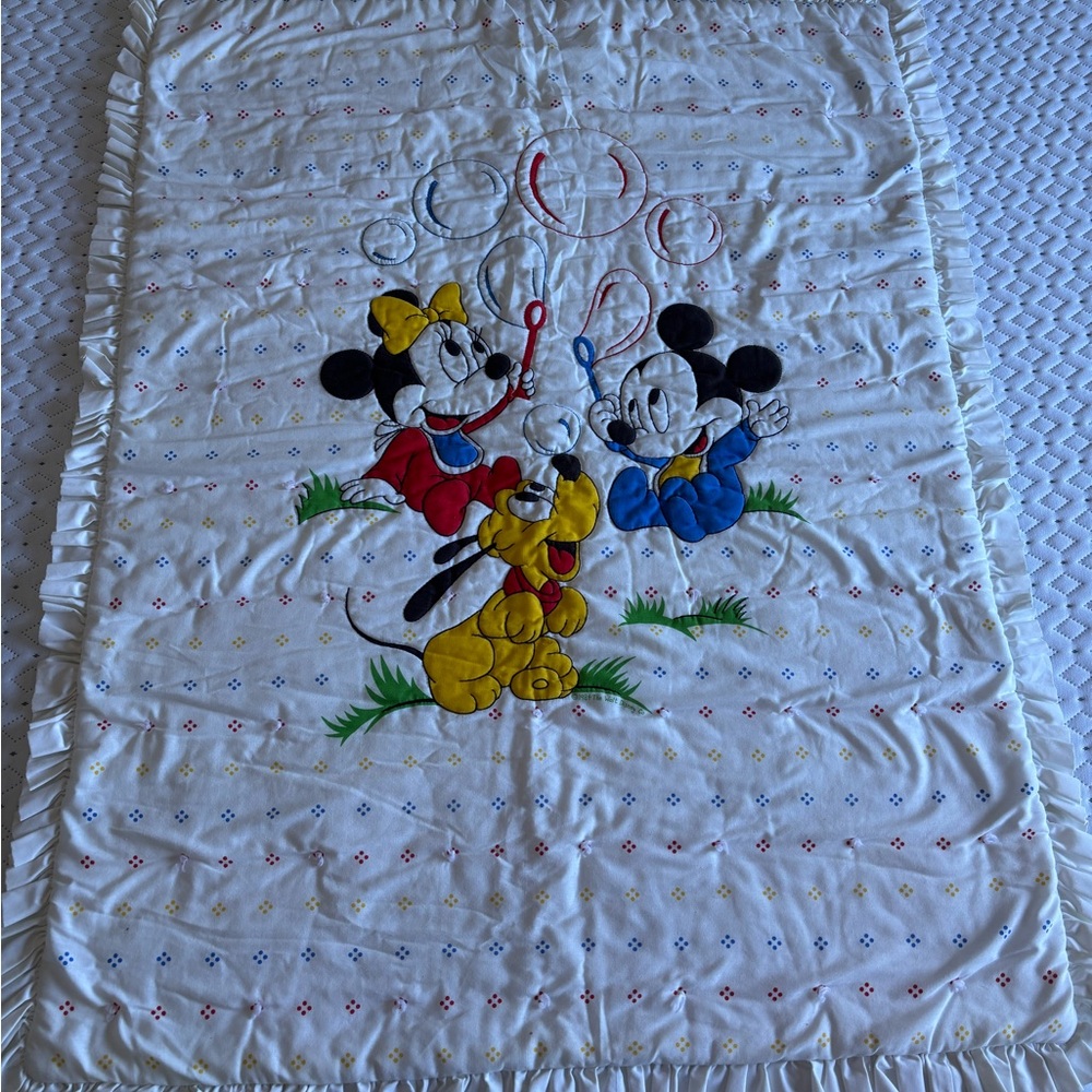 Disney Vintage 1984 Mickey and Minnie Mouse Baby Blanket